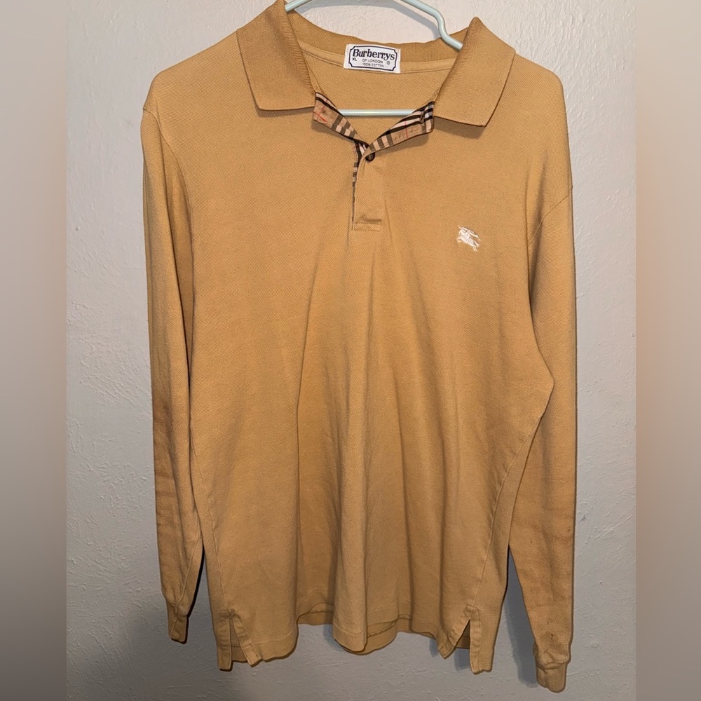 Vintage Burberry Camel Long Sleeve Polo Shirt